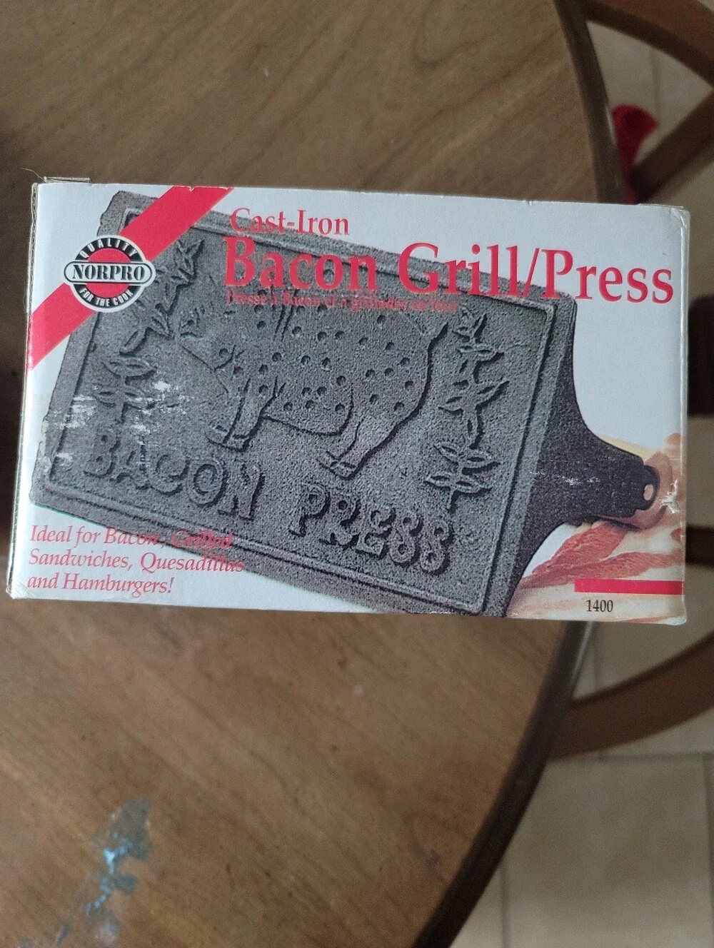 Norpro Cast Iron Bacon Grill Press with Box - Model 1400